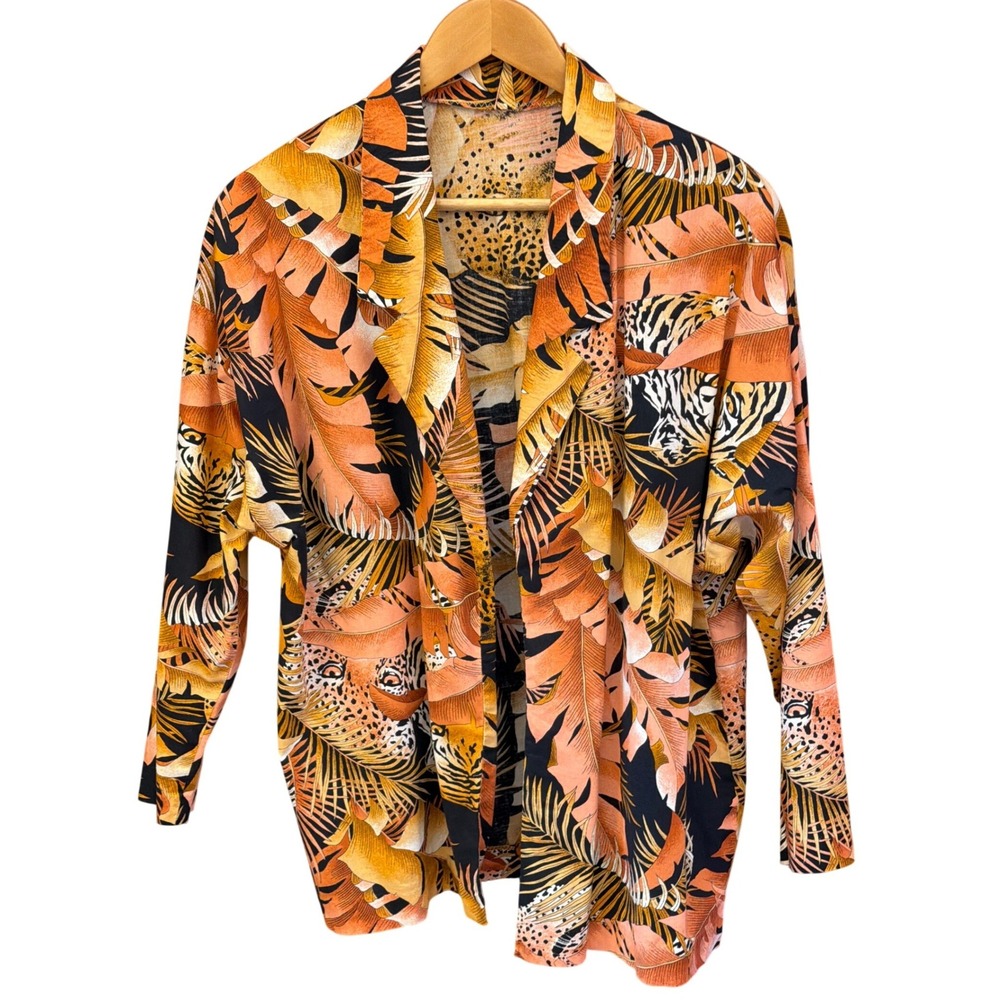 Vintage Jungle Print Blazer Safari Tropical Maximalist Bohemian Layering Safari
